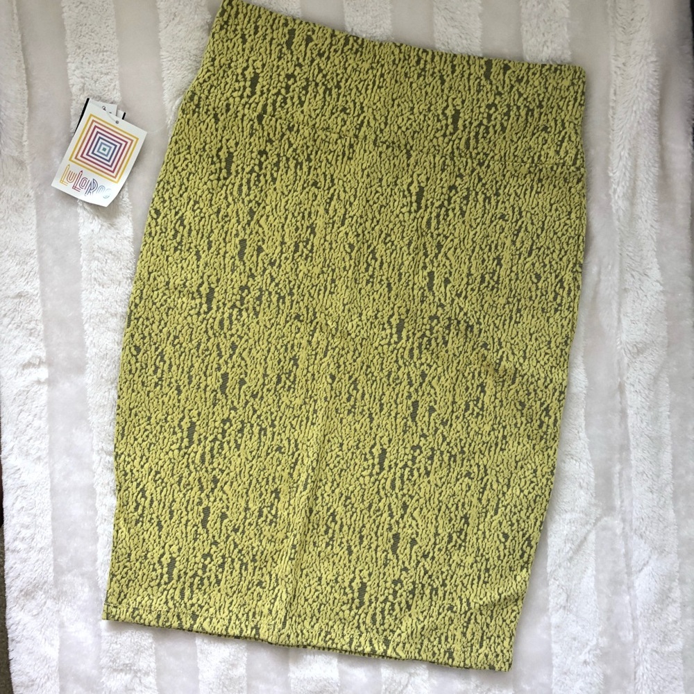 Lularoe Cassie Lace Overlay Yellow Pencil Skirt M - Picture 4 of 4